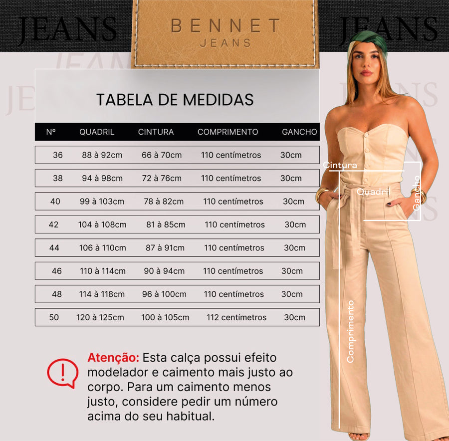 Calça Jeans Pantalona Bege Cintura Alta com Cinto Ref: 0CJ58