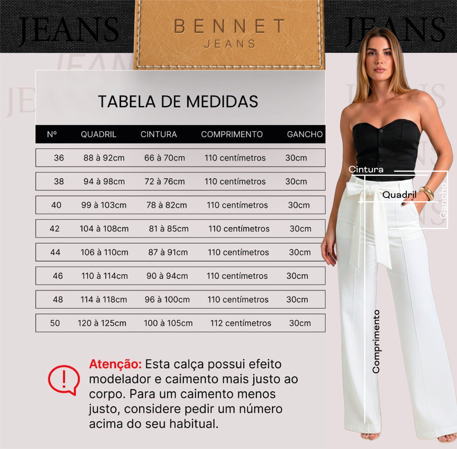 Calça Jeans Pantalona Branca Cintura Alta com Cinto Ref: 0CJ60