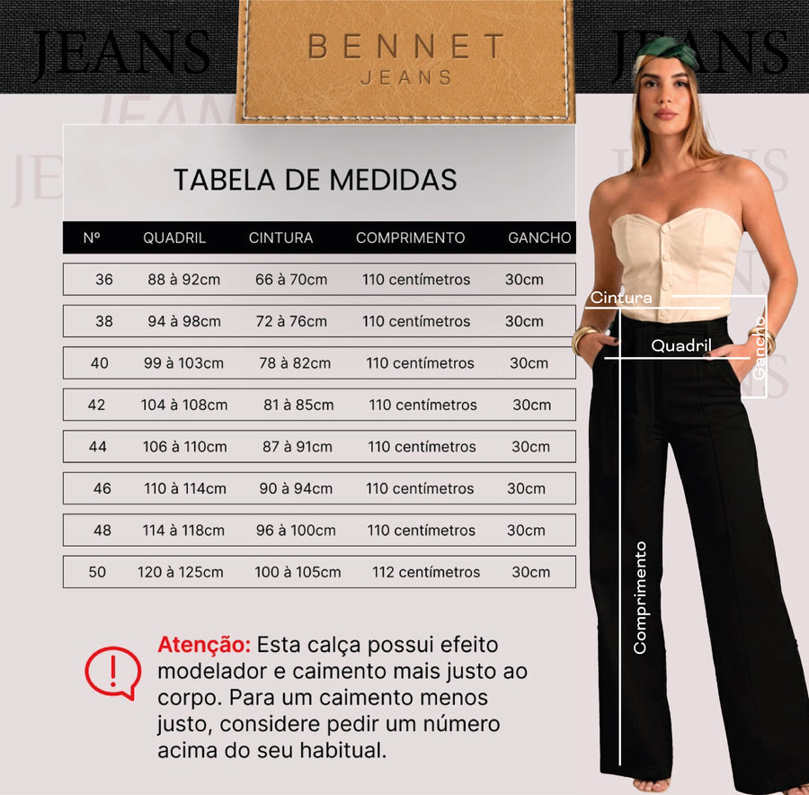 Calça Jeans Pantalona  Preta Cintura Alta com Cinto Ref: 0CJ59