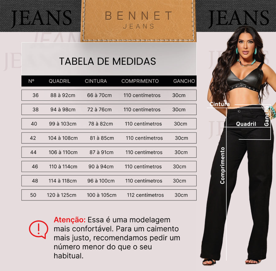 Calça Jeans Wide Leg Preta Cintura Alta Ref: 0CJ37