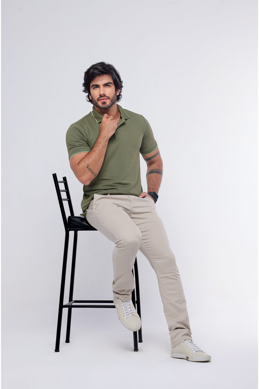 Calça Jeans Bolso Faca Alfaiataria Caqui Ref:CJM41