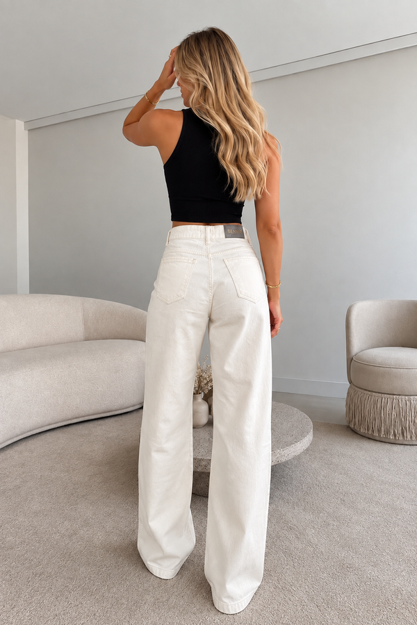 Calça Jeans Wide Leg Off White Cintura Alta Ref: 0CJ87