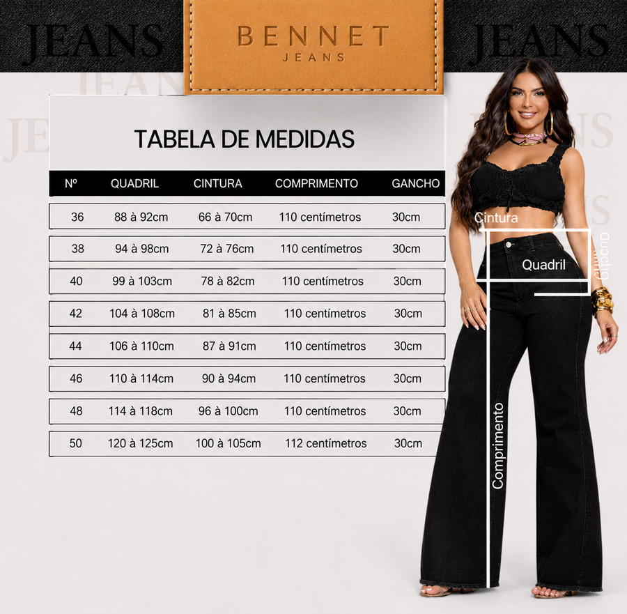 Calça Jeans Wide Leg Modeladora Cintura Alta  Preta Ref: 0CJ63