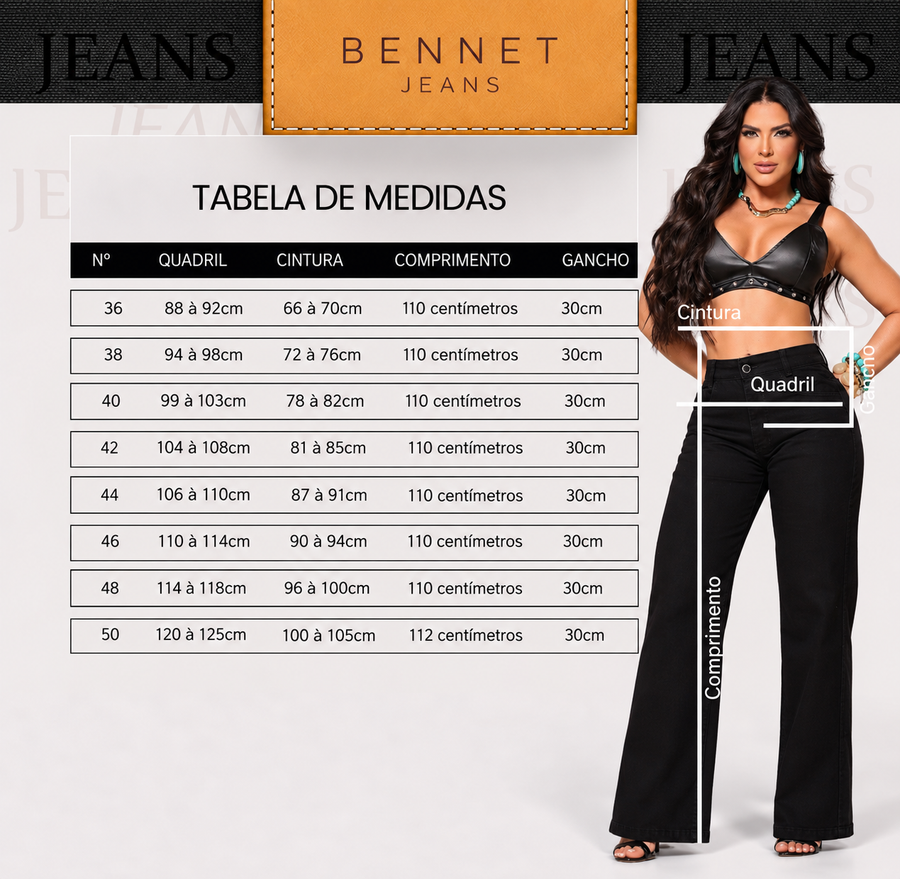 Calça Jeans Wide Leg Preta Cintura Alta Ref: 0CJ37