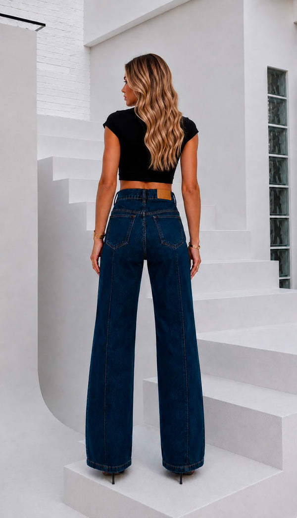 Calça Jeans Wide Leg Cintura Baixa Escura Ref: 0CJ85