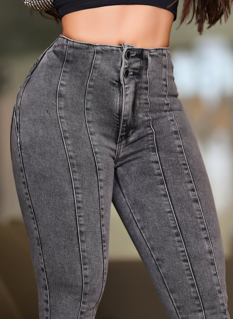 Calça Jeans Skinny Grafite Cintura Alta Ref: 0CJ36