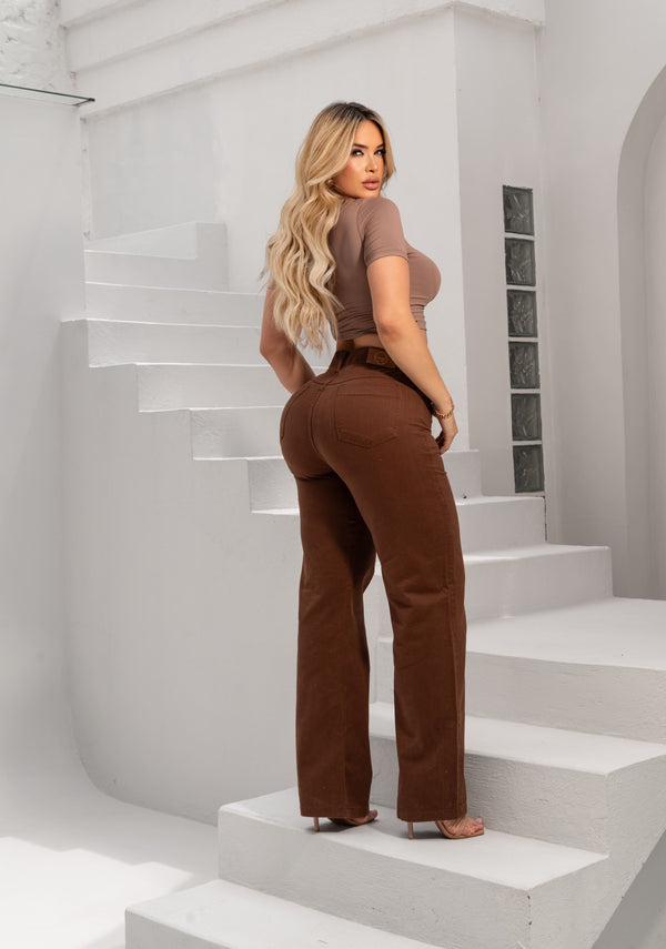 Calça Jeans Wide Leg Marrom Cintura Alta Ref: 0CJ49