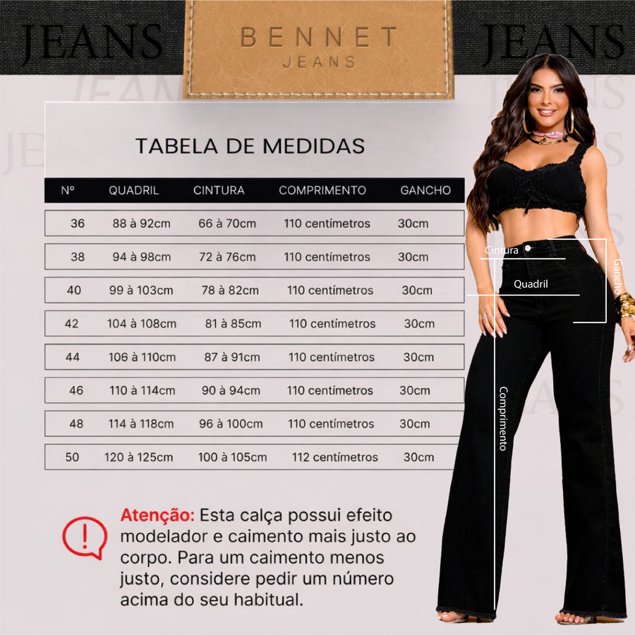Calça Jeans Wide Leg Modeladora Cintura Alta  Preta Ref: 0CJ63