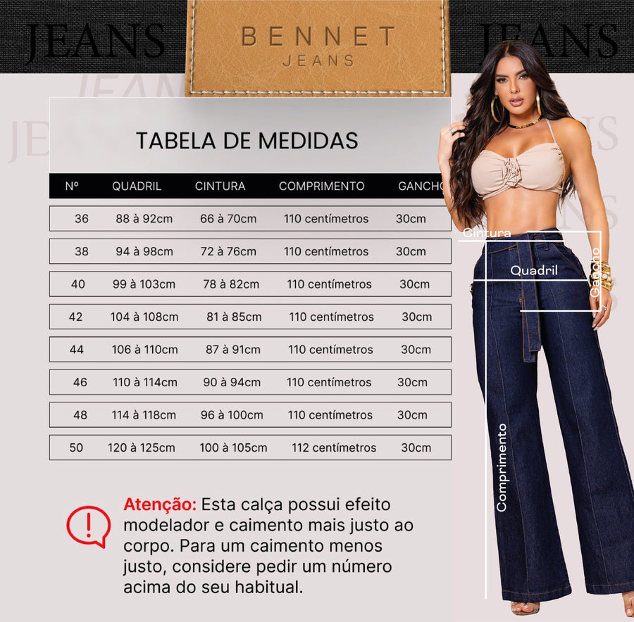 Calça Jeans Pantalona Cintura Alta com Cinto Ref: 0CJ50
