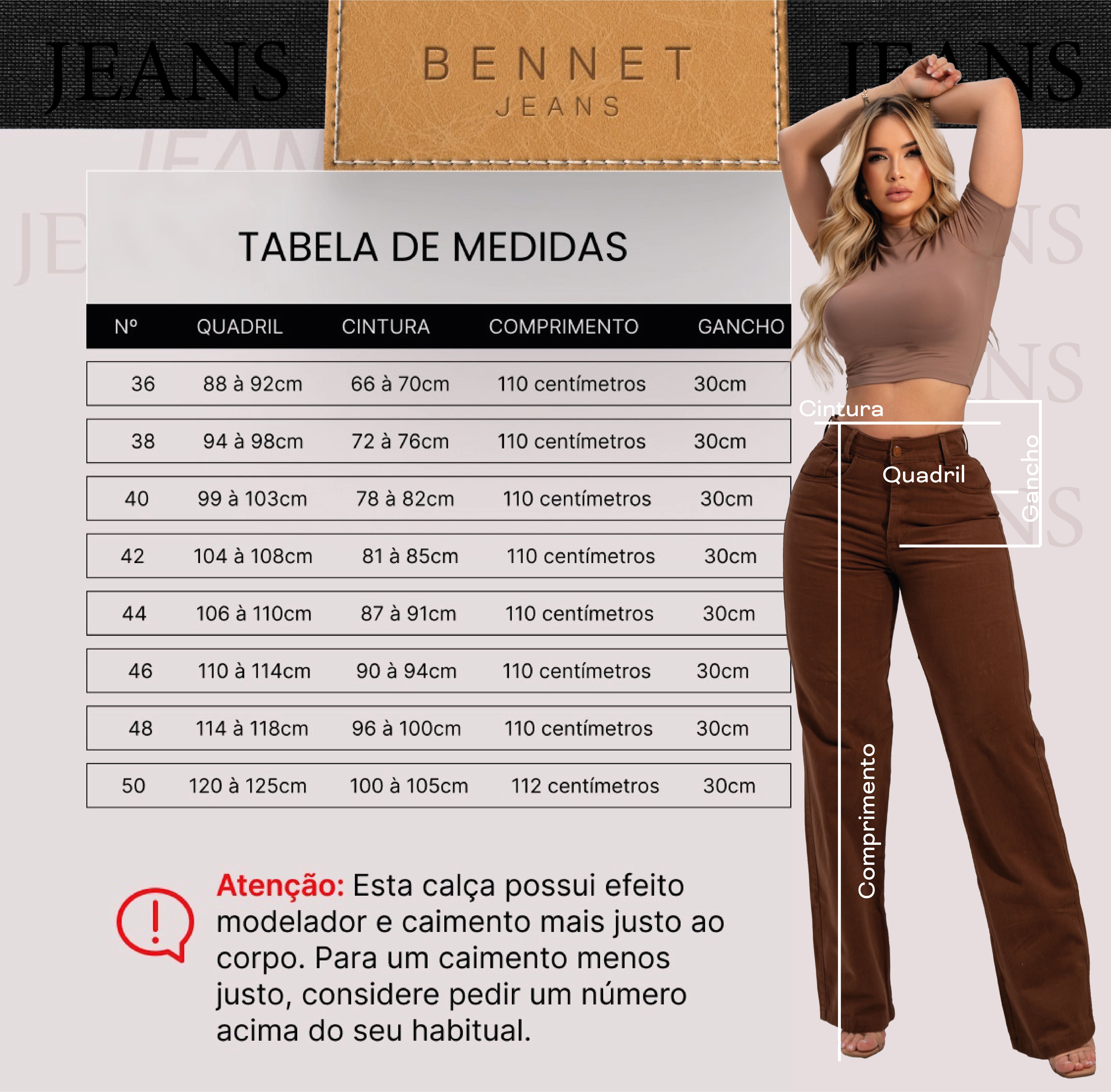 Calça Jeans Wide Leg Marrom Cintura Alta Ref: 0CJ49 – Bennet Jeans